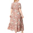 thumbnail image 5 of Summer Savings! Enjoytime Summer Vacation Dresses for Women Plus Size Boho Floral Print V Neck Short Sleeves Summer Midi Dress Pleated Oversized Stretch Waist Casual Dresses for Women 2024, 5 of 5