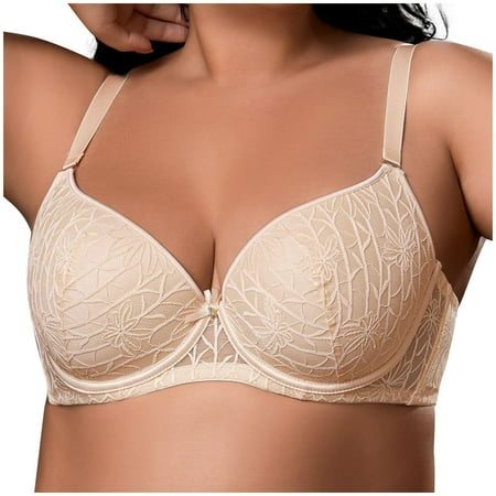 SMihono Women s Push Up Lace Bra Demi Comfort Padded Add Comfy Underwire Lift Up Bra Soft Lace Sexy Plunge Bra Beige XXXXL