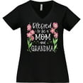 thumbnail image 3 of Inktastic Blessed to Be a Mom and Grandma Pink Flowers Women's Plus Size V-Neck T-Shirt, 3 of 5