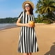 thumbnail image 4 of Easygdp Black And White Thick Stripes para Vestido Transpirable de Mujer, Vestido Suelto de Manga Corta con Pliegues y Bolsillos para el Verano, 4 of 6
