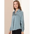 thumbnail image 4 of Camisa de trabajo de manga larga con blusa elegante con cuello en V de oficina para mujer Gris azul2 S Unique Bargains Camisa, 4 of 6