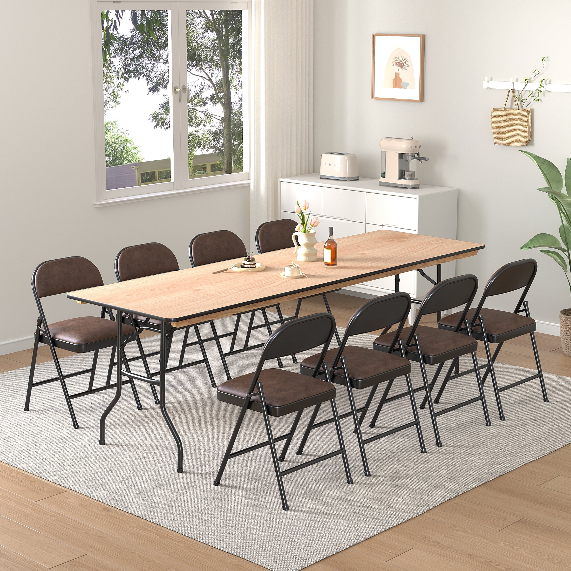 (4 pack) Mainstays 8 ft Wood Banquet Folding Table with Folding Legs, Natural