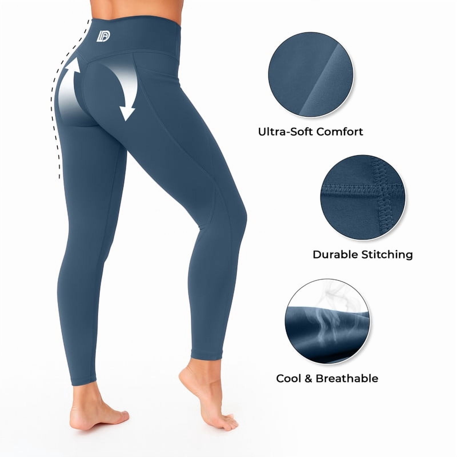 Leggings for Women with Pockets - Buttery Soft, High Waisted Tummy Control Yoga Pants for Workout Gym Running - Size XXL (US) - Navy Blue Stretch Leggings