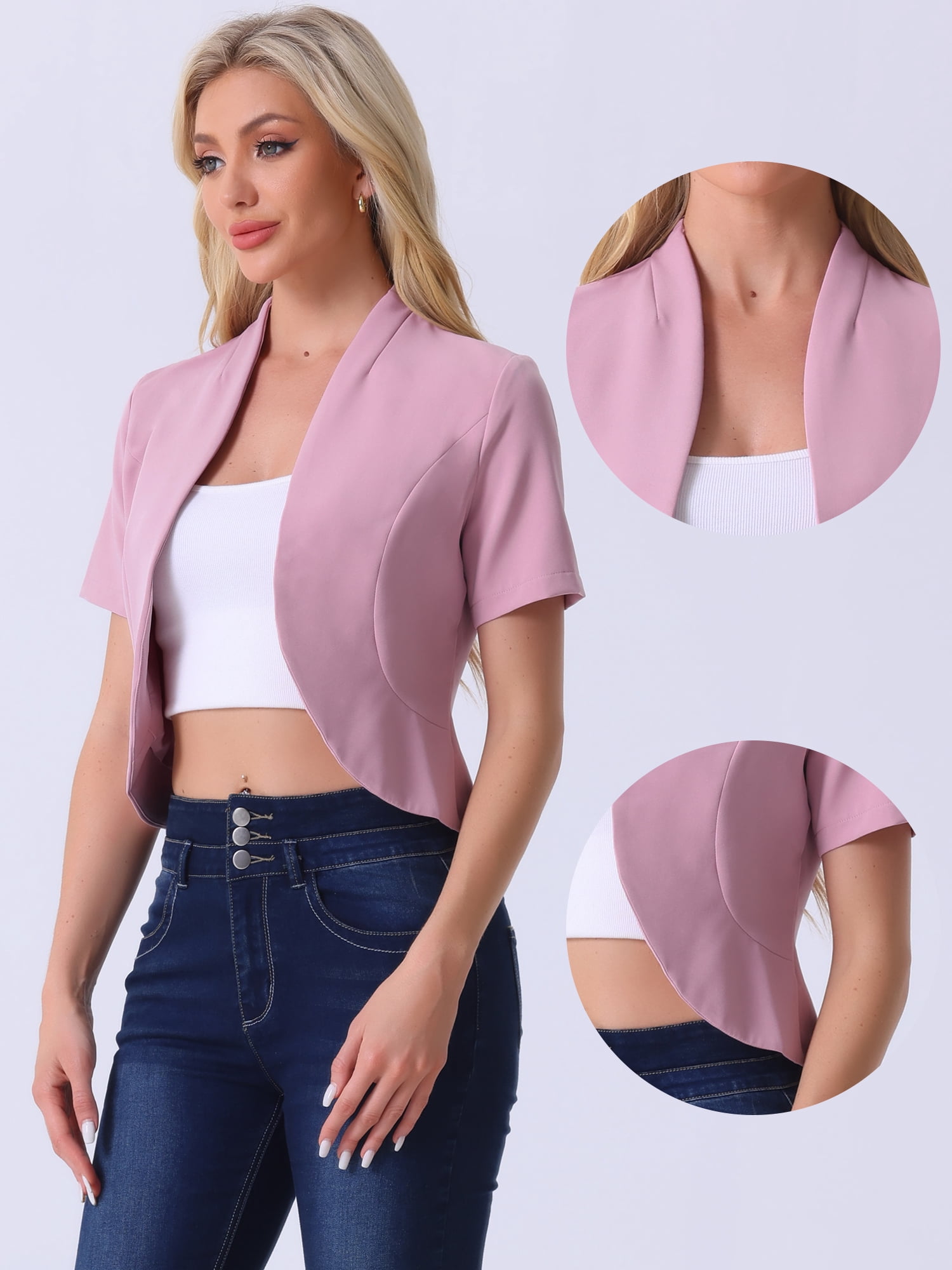 DARING DIVA Women's Business Blazer 3/4 Sleeve Collarless Cardigan XL Pink