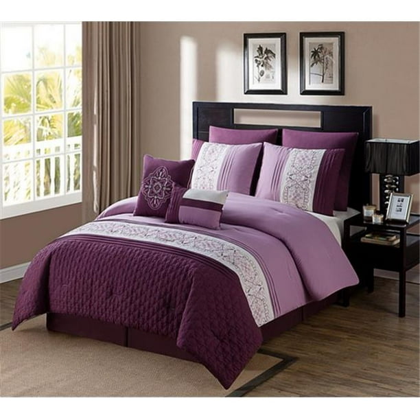 Luxury Home Tursi Plum Comforter Set, King - 8 Piece Set - Walmart.com ...