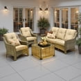 thumbnail image 6 of Ovios 4 Pieces Outdoor Furniture Set High Back All-Weather Wicker Patio Conversation Set with Solar Light Coffee Table, Beige, 6 of 9
