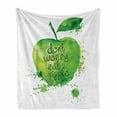thumbnail image 1 of Fruit Soft Flannel Fleece Blanket, Dont Worry Eat Apple Words on Watercolor Green Fruit Hand Drawn Brush Strokes, Cozy Plush for Indoor and Outdoor Use, 70" x 90", Apple Green White, by Ambesonne, 1 of 6