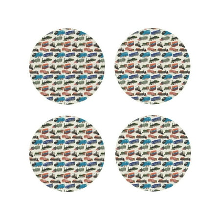

Fuzoiu Train Print Leather Coasters Set Drink Coasters Set of 4 for Tabletop Protection Durable PVC Coasters Home Décor and Housewarming Gift-Round Shape