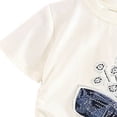 thumbnail image 6 of Girls Cotton 2 Piece Outfits Summer Cute Short Sleeve Rhinestone Bow Printed T-Shirt and Elastic Waist Denim Shorts Set White 0-1Years, 6 of 9