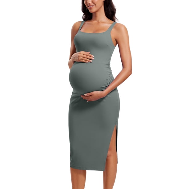 Vestido CRZ YOGA Butterluxe sin mangas con escote cuadrado en gris salvia Talle S