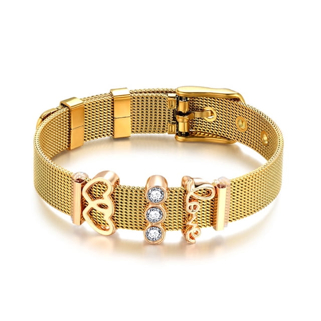 Pulsera de acero inoxidable simple de moda Brazalete de mujer Colgante en forma de corazón Decoración (B)