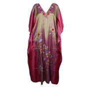 Mogul Womens Kimono Silk Blend Long Kaftan Double Shaded Floral Embroidered Kashmiri Caftan Dresses Maxi Kaftan Housedress