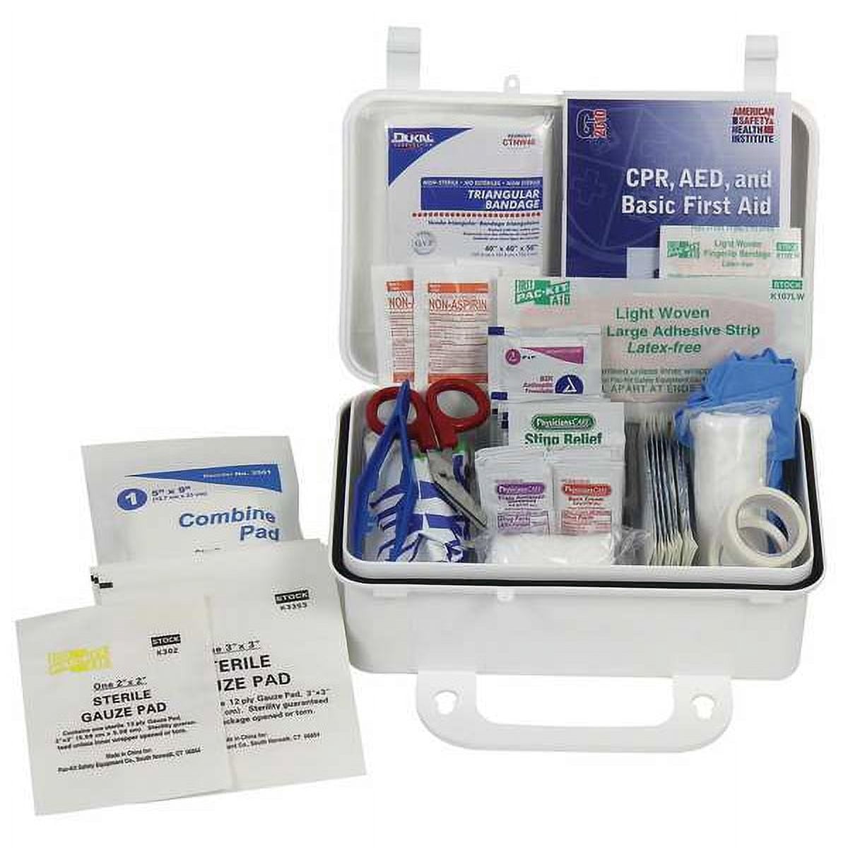 First Aid Kit and Housing, Plastic 72 Components, 10 People Served 54564