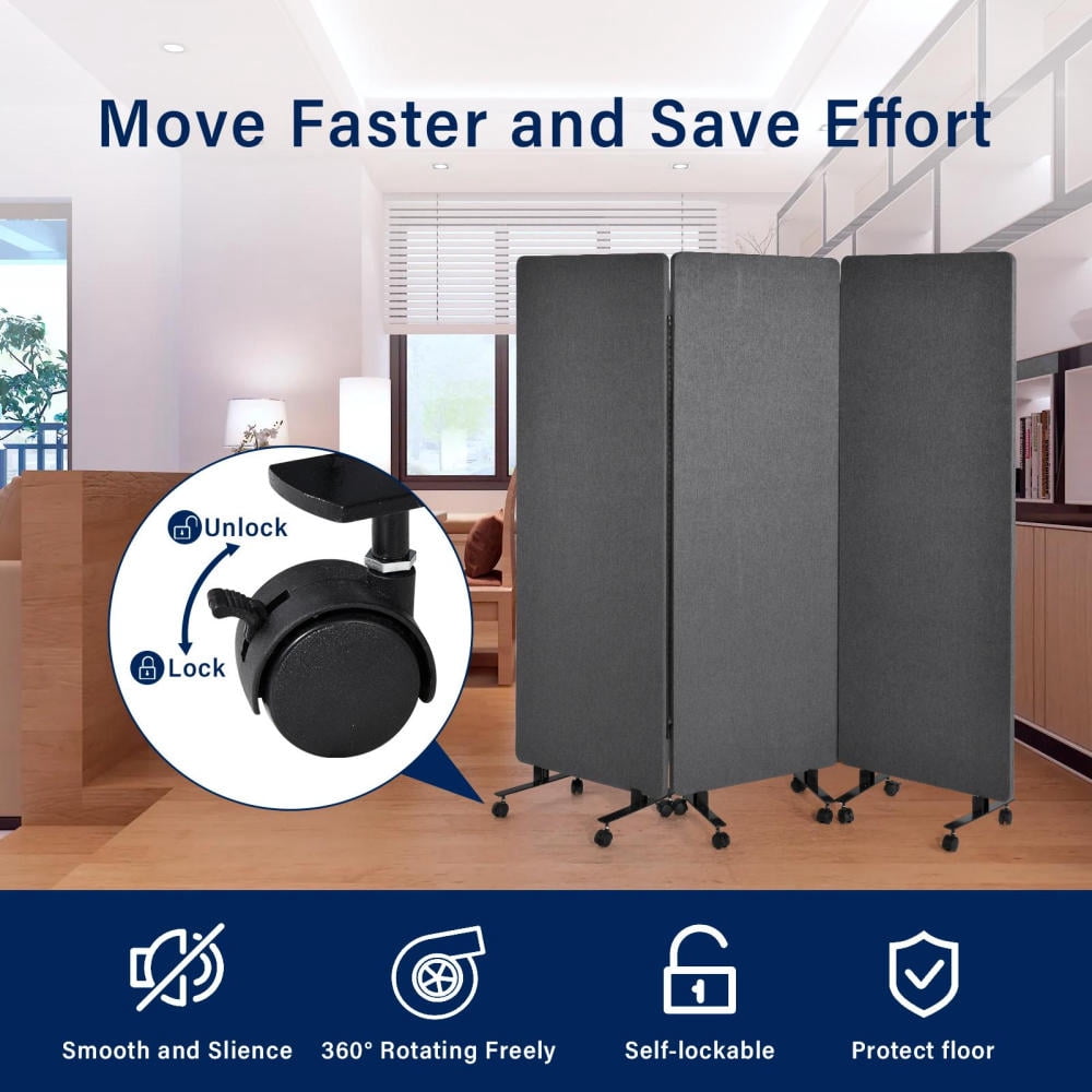 Rolling Soundproof Partitions for Home Use - Mobile Acoustic Panels with Wheels & Handle - Noise Reducing Freestanding Divider Walls Easy to Relocate