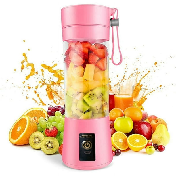 Licuadora portátil mini para batidos y licuados, recargable por USB, 380 ml, taza exprimidora de frutas para viajes con 6 cuchillas