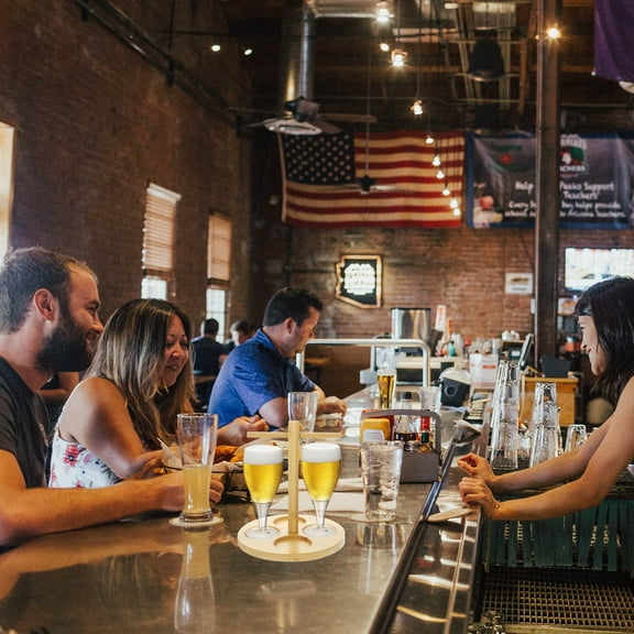 PTOOTP Rectangular With Handle Wooden Wine Cup Tray For Bars 1Pack 7.9X7.8X7.8In