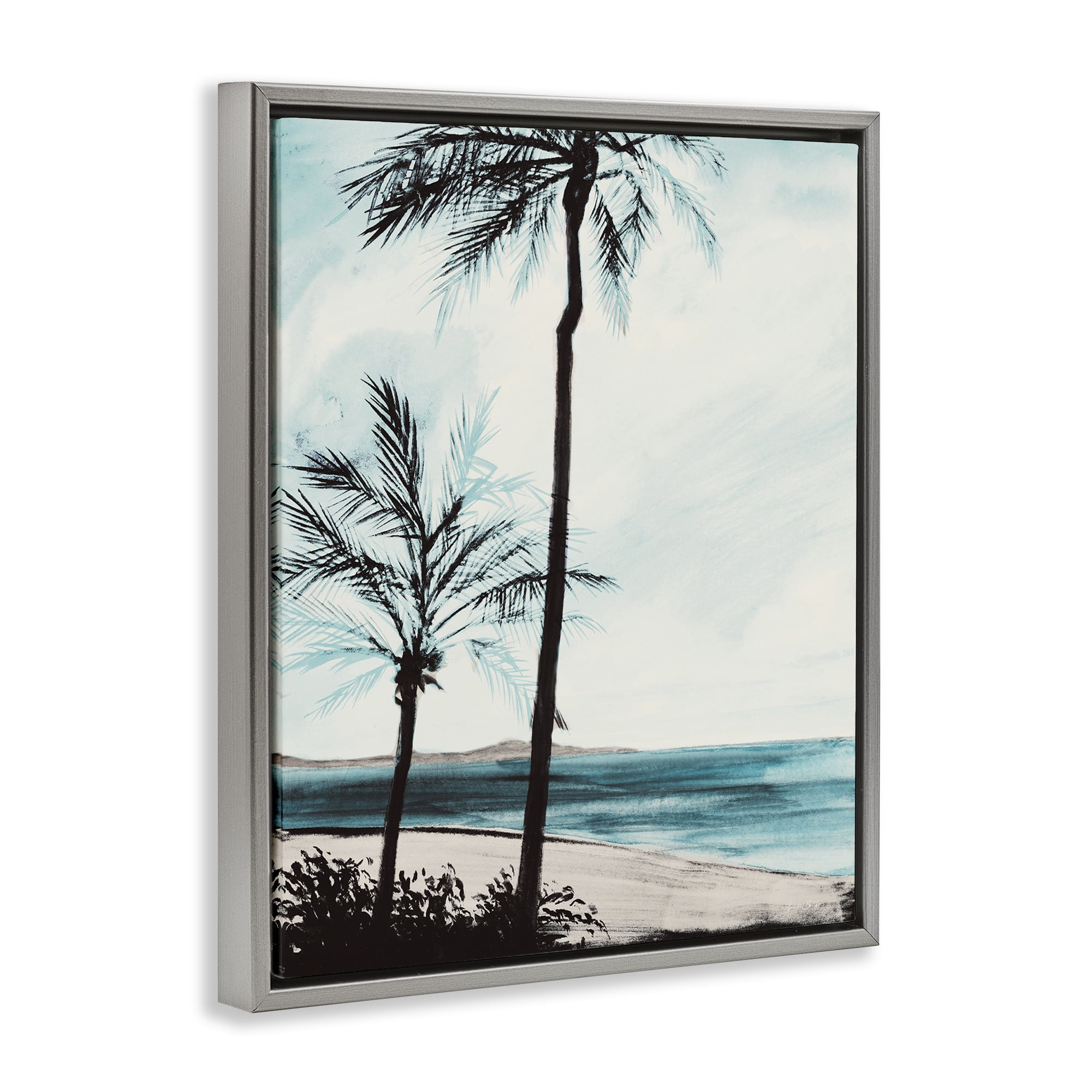 Stupell Industries Beach Palm Silhouettes Coastal Painting Gray Floater Framed Canvas Art Print Wall Art, 25 x 31