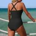 thumbnail image 5 of LIBRCLO Womens One Piece Swimsuits Deep V Hollow Solid Color Bikini Sling Comfortable Summer Beach Bathing Suits, 5 of 8
