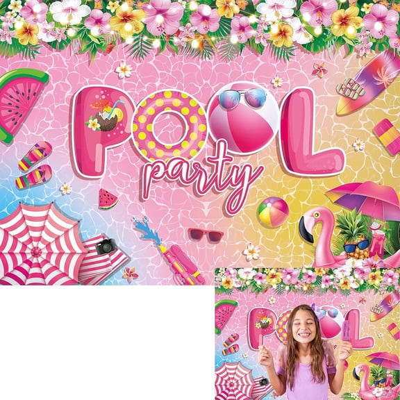 Pool Party Backdrop Summer Birthday Photography Background Girls Tropical Swimming Pool Hawaiian Party Banner Photo Booth Props