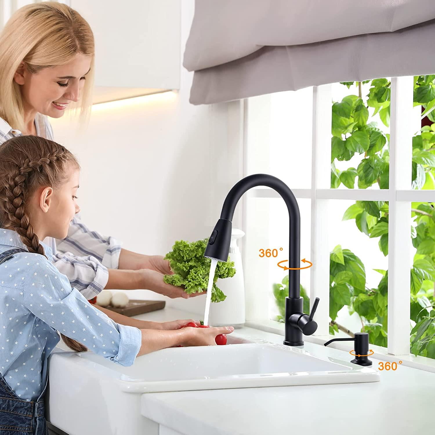 Wowow Single handle Black Stainless Steel Pull-Down Kitchen Sink Faucet with sprayer, 1 Piece