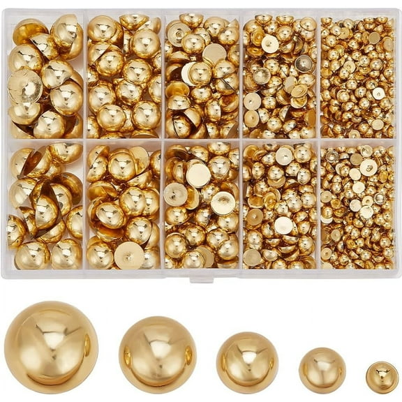 1 Box 70G 4~12mm Half Pearl Nail Charms Gold Nail Beads Bulk Plastic Multi Size Flatback Makeup Pearls Half Round Flat Back Cabochons for Nails Art Design DIY Crafts Making Decoration for DIY