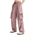 thumbnail image 4 of Parachute Pants Women Baggy Straight Leg Drawstring Lightweight Cargo Pants Tall Moisture Wicking Y2k Utility Streetwear, M, 4 of 5