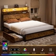 thumbnail image 5 of GUNAITO Queen Bed Frame with Storage Headboard, 2 Drawers Platform LED Bed Frame with USB Ports & Outlets Rustic Brown, 5 of 10