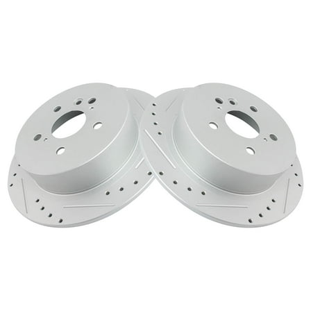 TRQ Rear Performance Brake Rotors Set Solid Premium G-Coated Cross Drilled & Slotted Fits Select 2008-2014 Toyota Highlander