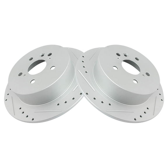 TRQ Rear Performance Brake Rotors Set Solid Premium G-Coated Cross Drilled & Slotted Fits Select 2008-2014 Toyota Highlander