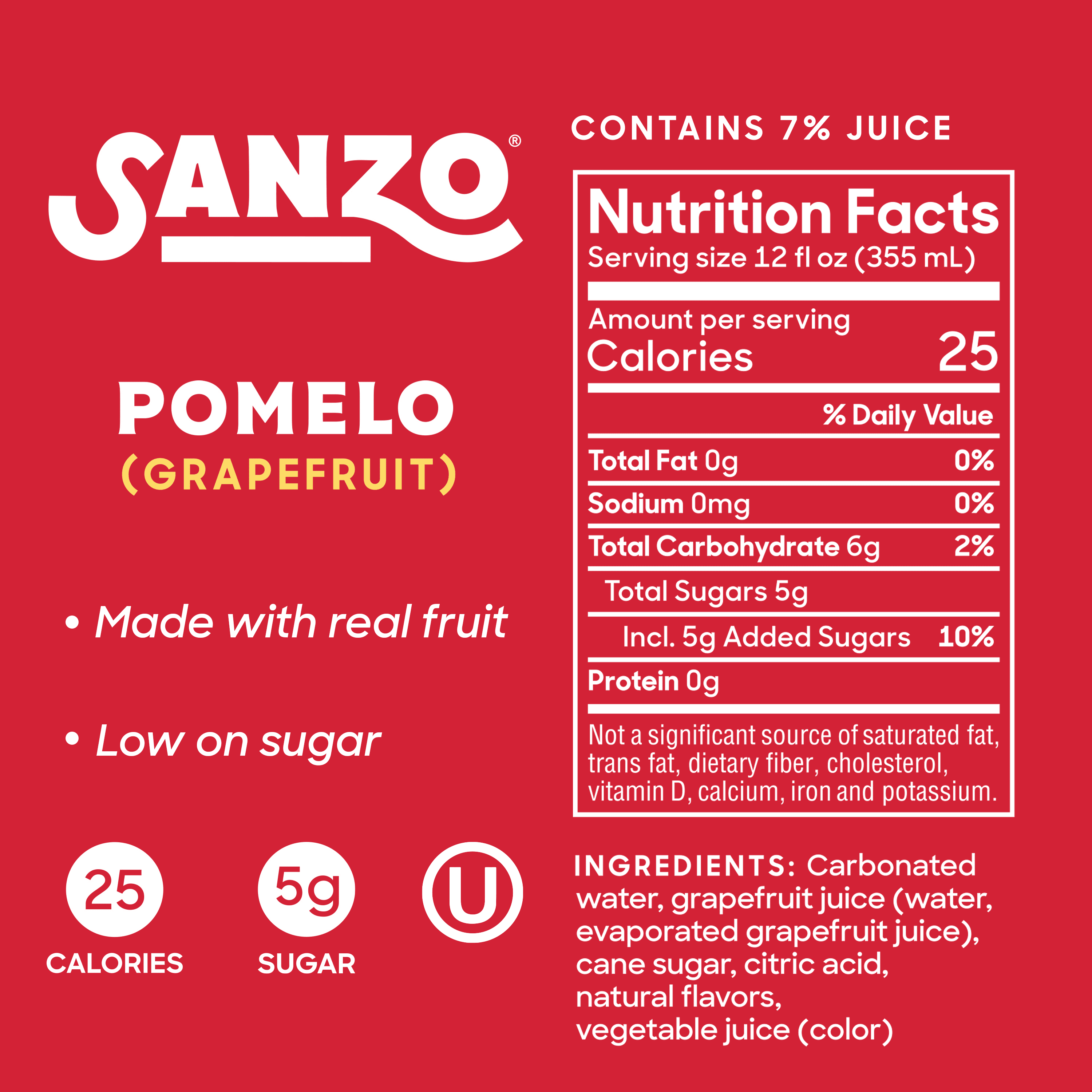 Sanzo Pomelo Grapefruit Sparkling Water, 10 Cal, 12 fl oz, 12 Pack