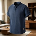 thumbnail image 2 of successthop Collarless Shirts for Men Short Sleeve T Shirt with Button Mock Neck Top Breathable Vacation Clothes 3XL, 2 of 5