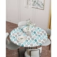 thumbnail image 2 of Fitted Round Tablecloths Table Covers 55-60in,Abstract Teal Green Grey Leaves Waterproof Elastic Edged Table Cloth for Kitchen Dining Holiday Party Tables Decor,Botanical Foliage on White, 2 of 6