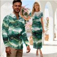 thumbnail image 2 of Psesaysky Couple Matching Outfit Green Marble Print Hawaiian Luau Clothes,Summer Short Sleeve Pencil Mesh Dress for Women or Mens Shirts Paisley Tops Beach Vacation Wedding Clothes,S-3XL, 2 of 6