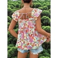thumbnail image 6 of Women'S Floral Print Tops Square Neck Ruffle Cap Sleeve Peplum Babydoll Summer Vacation Blouse Mixed Colors S, 6 of 9