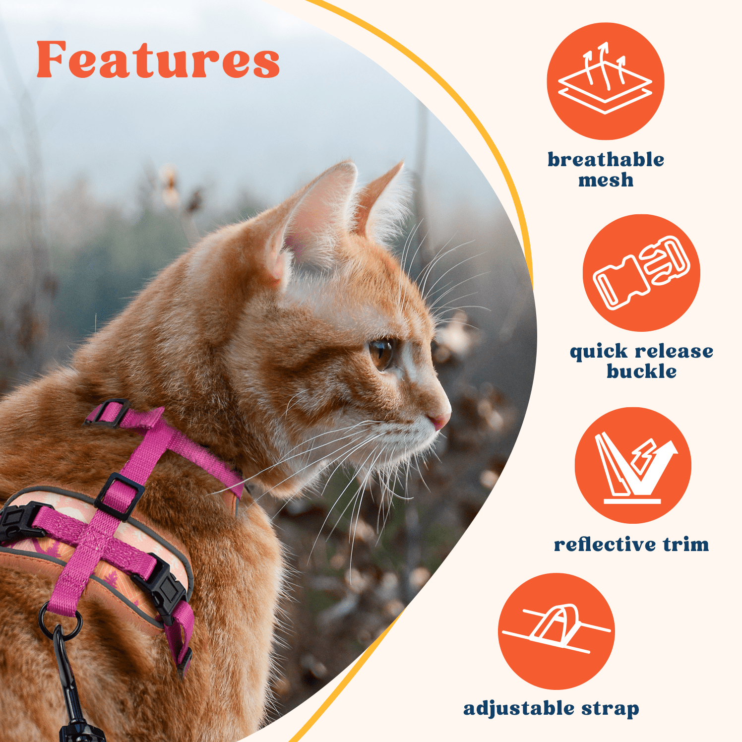Petgrove Cat Harness and Leash Set for Walking, Sierra Mountains, Small