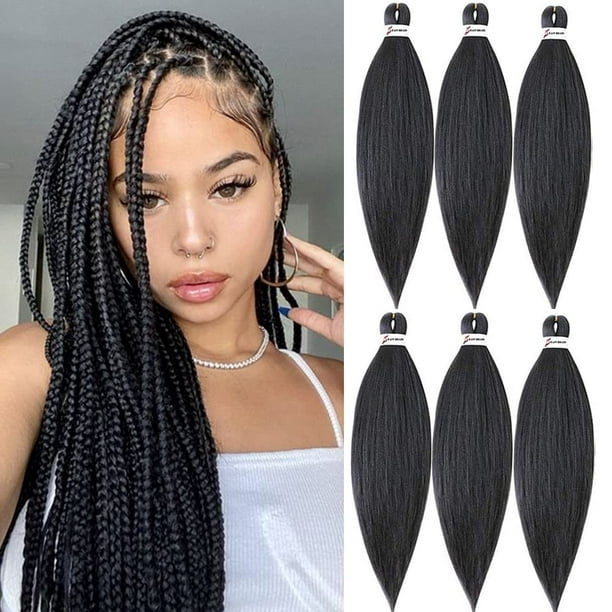 MSBELLE 6 paquetes/lote de cabello trenzado preestirado de 26 pulgadas, extensiones de cabello trenzado Ombre, ajuste de agua caliente, trenzas sintéticas de ganchillo, cabello negro (1#)