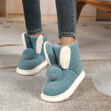 

Snow Boots Ladies Fashion Solid Color Cartoon Rabbit Cotton Slippers Warm Flat Short Cotton Boots