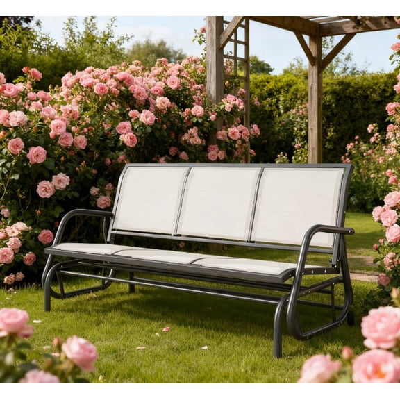 Porch Glider Swing with 3 Seats,3-Person Outdoor Patio Glider Bench,Breathable Mesh Fabric, Metal Frame