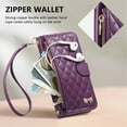 thumbnail image 6 of For Apple iPhone 15 Pro Max Wallet  Phone Case-PU Leather  Bowknot Magnetic Flip Cover with Card Slots,Zipper Pocket & Detachable Wrist Strap,Shockproof,Purple,For iPhone 15 Pro Max, 6 of 8