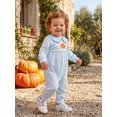 thumbnail image 3 of RUINIXCW Newborn Baby Boy Girl Halloween Outfit Baby Girls Boys Fall Clothes Blue Plaid Bubble Romper Cute Pumpkin Embroidered Long Sleeve Doll Collar Jumpsuit, 3 of 9
