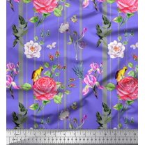 Soimoi Cotton Jersey Fabric Stripe,Camellia & Rose Floral Print Fabric by the Yard 58 Inch Wide
