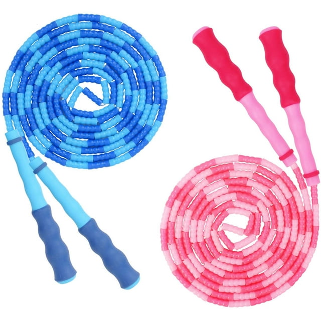 2 Pack Kids Jump Ropes, Adjustable Skipping Rope with Rubber Bead for Kids, Children and Student Keeping Fit, Training, Workout - 9 Feet