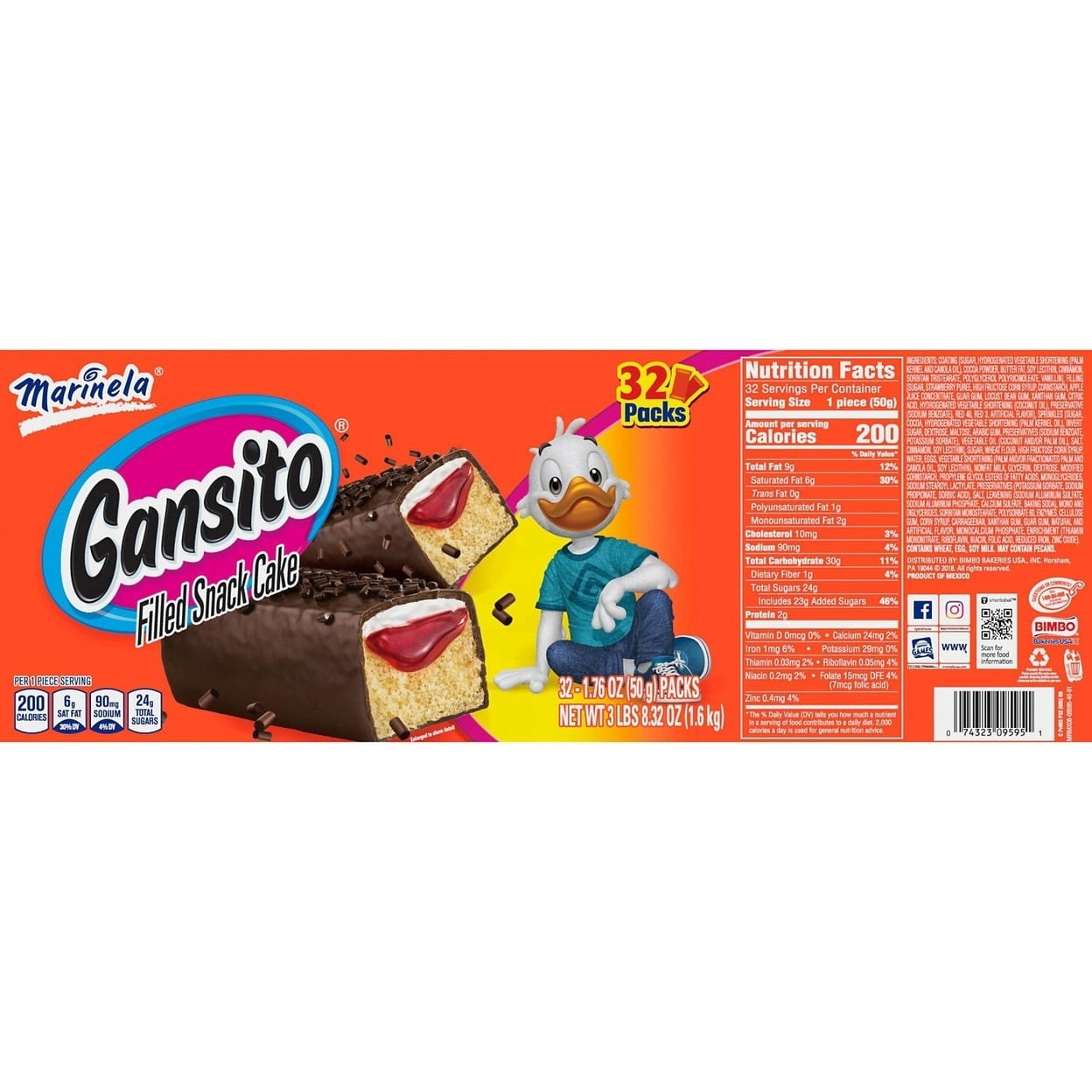 Marinela Gansito Snack Cakes 1.76 Ounce (Pack of 32)