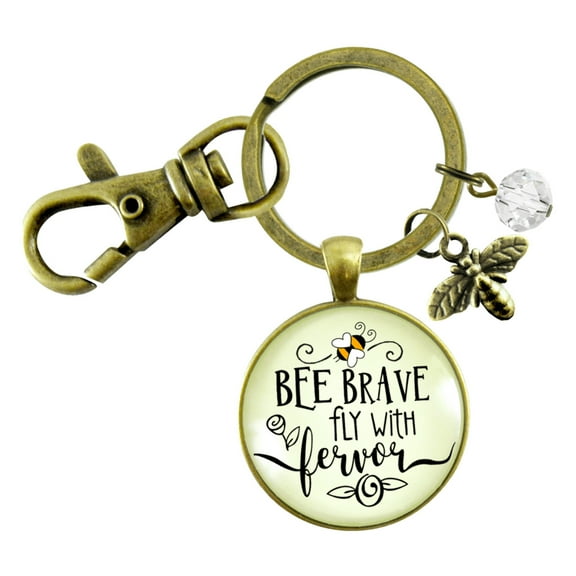 Bee Brave Gutsy Goodness Bronze Keychain Fly With Fervor Fun Jewelry For Women Dainty Bumble Bee Quote