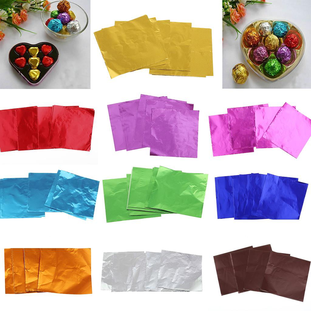 100x Square Foil Wrappers For Chocolate Sweet Candy Lolly Confectionary 8cm 10cm 