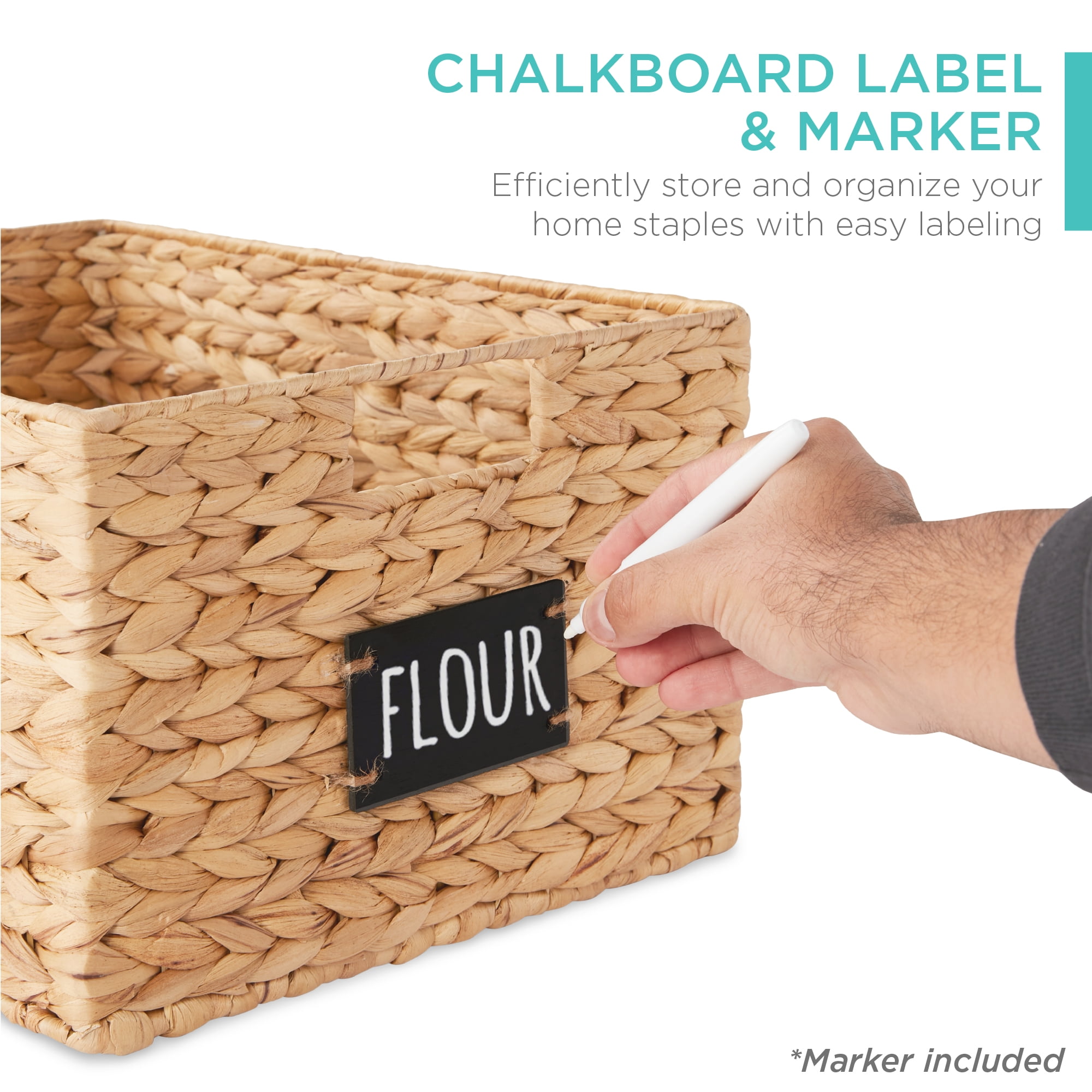 Best Choice Products Set of 2 16in Woven Water Hyacinth Pantry Baskets w/ Chalkboard Label, Chalk Marker - Natural