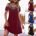 thumbnail image 1 of Gspmoly Robes d'Été, Robe d'Été Mini à Épaules Dénudées Aguichant Imprimée pour Femme, Robe à Manches Courtes à Col en V, Robes de Soirée pour Femmes en Liquidation, 1 of 6
