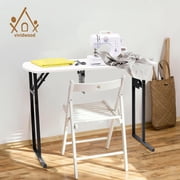 Vividwood Portable Folding Sewing Table, Multipurpose Sewing Machine Table with Adjustable Shelf (Warm White)