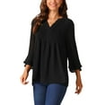 thumbnail image 4 of INSPIRE CHIC Women's V Neck Solid Pintuck Top Double Ruffle 3/4 Sleeve Lightweight Casual Tops, 4 of 4