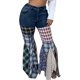 thumbnail image 4 of Pantalones vaqueros con parte inferior acampanada y patchwork a cuadros, tiro medio, dobladillo con volantes, 4 of 5